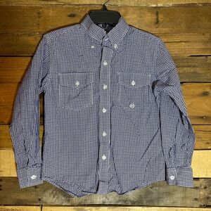 Roper Boys' Long Sleeve Button Down Blue Plaid‎ Western Shirt. Medium 8/10.